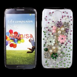 Galaxy S4 3D Clear Crystal Flower Diamond Case (Pink)